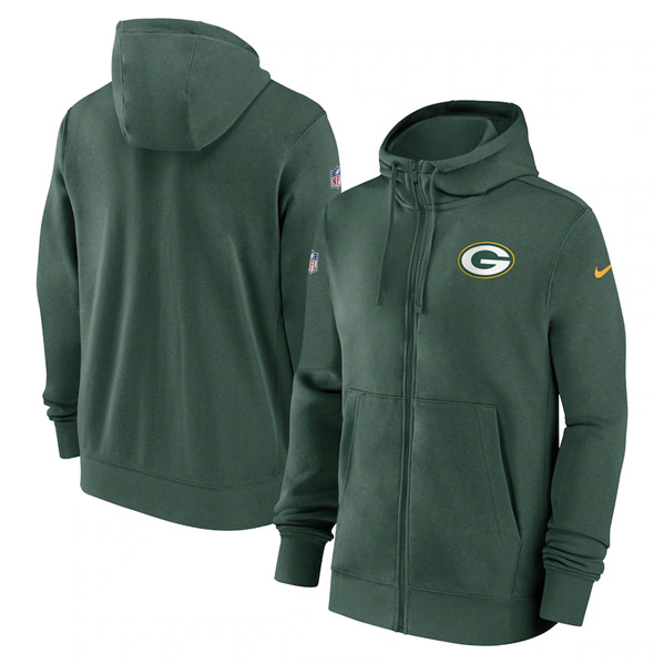 Men's Green Bay Packers Green Sideline Club Performance Full-Zip Hoodie